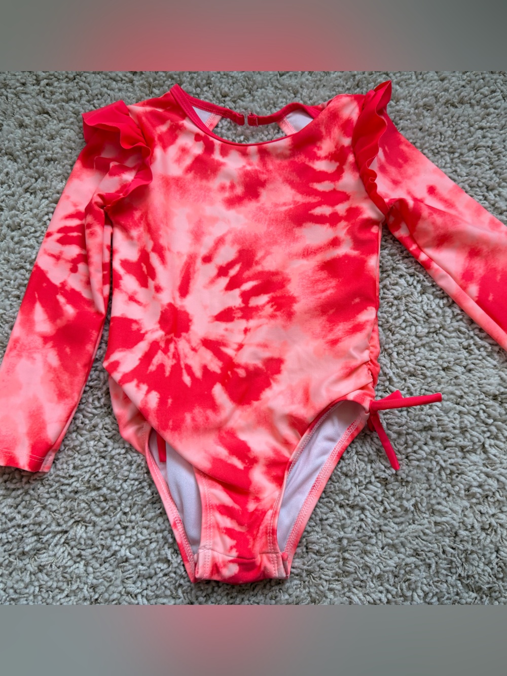 Girls Cat & Jack Long Sleeve Tie-Dye One Piece Swimsuit - Pink/Red 4t with snaps